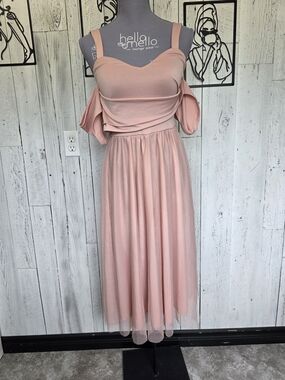 0SOS Pink Cold Shoulder Tulle Midi Dress Size 4 Date Night Wedding Guest